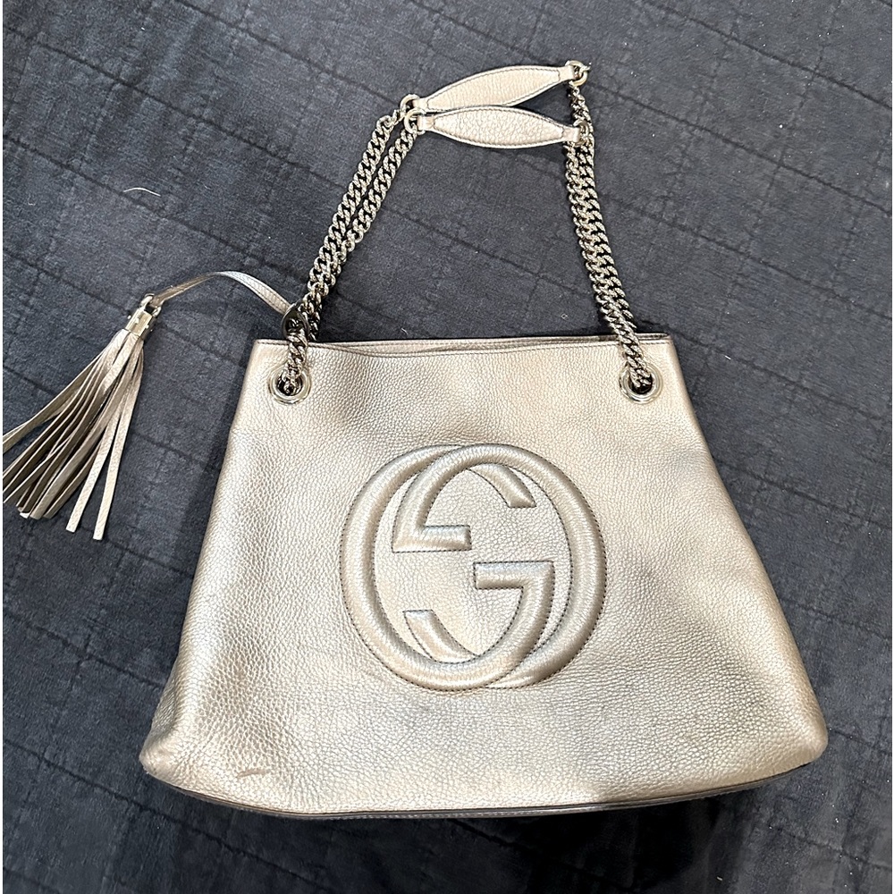 GUCCI leather gold shoulder bag
